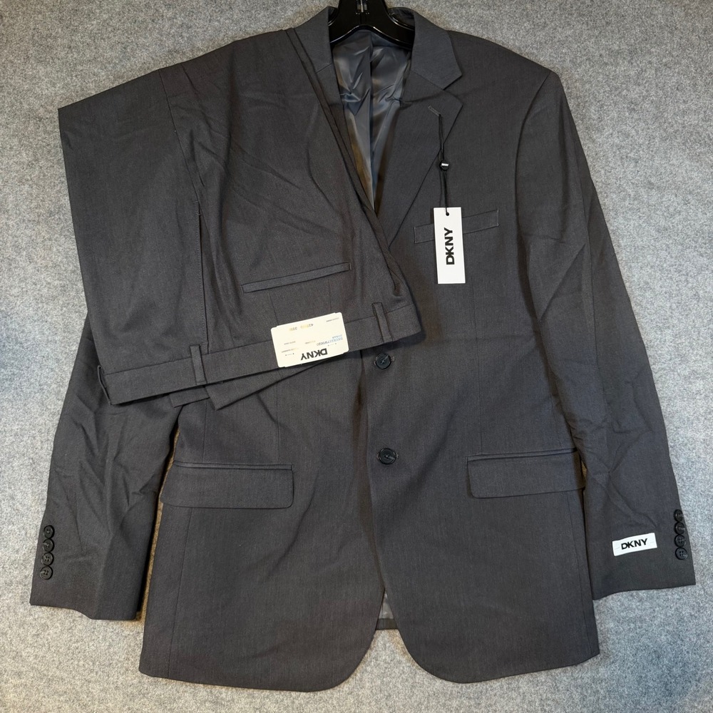 DKNY Duran Men Charcoal Grey 2 Piece Suit 42R 35W DNUR217W0020 New